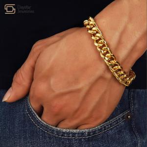 Quality 18k Gold Plated 316L Stainless Steel Jewelry Men Hip Hop Cuban Link Chain Bracelet wholesale