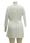Fitness Daytime Casual White Sundress With Sleeves , Casual Knit Summer Dresses