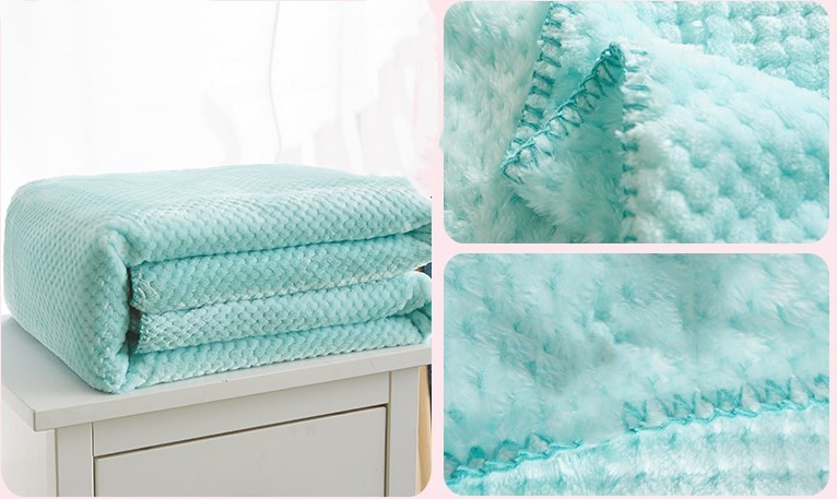 Washable Candy Color Flannel Bed Blanket , Jacquard Coral Fleece Blanket 220*240CM