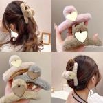 Fuzzy Fur Hair Claw Lovely Side Large Plush Shark Clips Heart Shaped 11cm