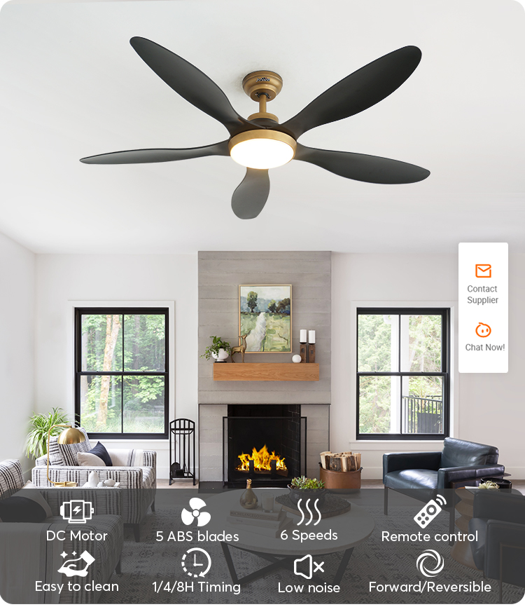 1stshine 56" Dimmable LED Lighting Ceiling Fan with 5 Black ABS Blades ROHS Certified