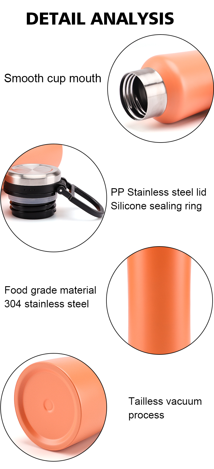 2020 New Replaceable Lid Bamboo Lid Vacuum Thermos Cup Sports Water Bottle With Handle
