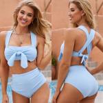 Light Blue Color Swimming Suits Bikini For Beach Pure Color Nylon Fabric