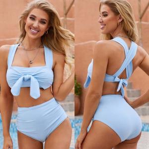 Quality Light Blue Color Swimming Suits Bikini For Beach Pure Color Nylon Fabric Comfortable In Stock wholesale