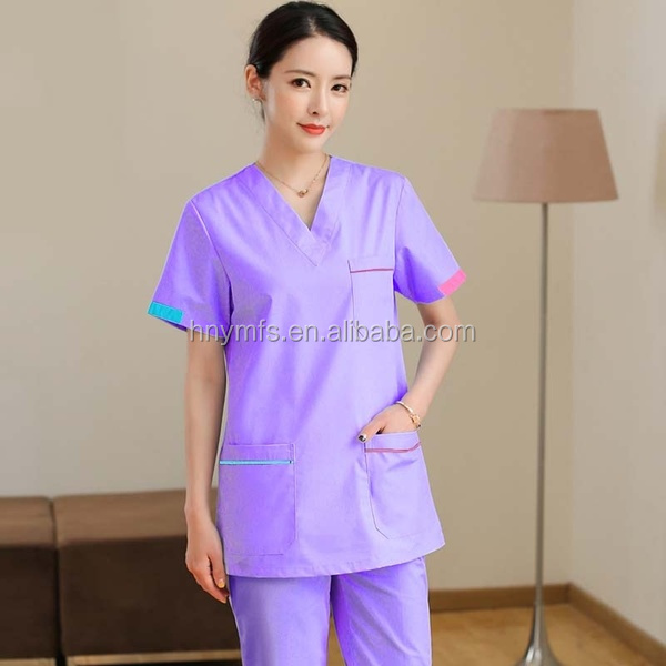 Basic Hospital Scrubs V Neck New Style Stretchy Medical Scrubs Sets