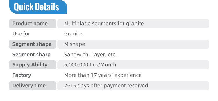 17 Years Experience 7.2mm Multi Blade Granite Diamond Segment for Stone Block Cutting