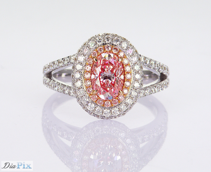 0.89ct Lab Created Synthetic Fancy Pink CVD Diamond IGI Certified 18K White Gold Set Diamond Ring