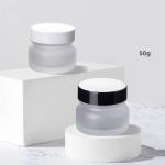 Stock Luxury Skin Care Glass Jar 50g Empty Frosted Cosmetic Packaging with Black