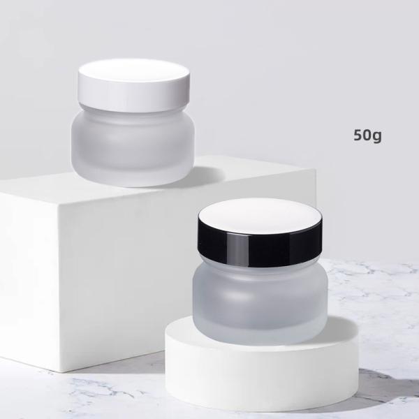 Stock Luxury Skin Care Glass Jar 50g Empty Frosted Cosmetic Packaging with Black