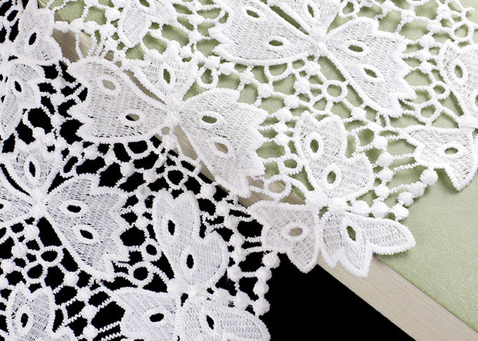 Floral Schiffli Guipure Water Soluble Lace Fabric With Poly Milky Silk By SGS