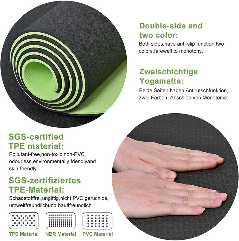 Luming YM-023 Eco Friendly TPE Yoga Mat Non-Slip Workout Mat for Yoga, Pilates and Exercises with Carrying Strap