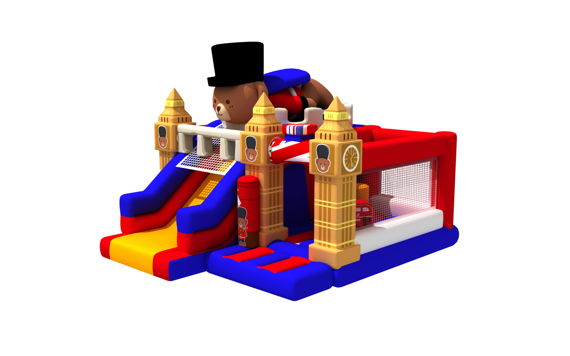 Fireproof Colorful Inflatable Combos Little Brown Bear Theme Castle Inflatable Bounce With Slide