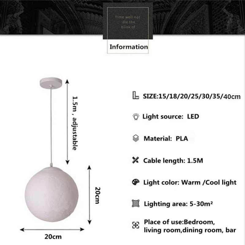 Creative LED pendant lights indoor home decor light fixture restaurant moon lights(WH-GP-109)