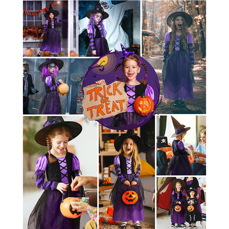 Stylish GIRLS Witch Costume for Halloween Rave Party Children's Dress School Activity