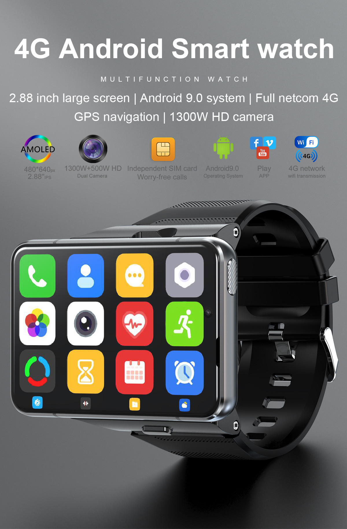 SIM Card 2.88inch GPS Bluetooth Calling Smartwatch With 4G Nano