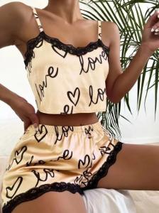 Quality House Wear Sexy Lingerie Sleepwear Ladies Heart Print Leisure Wear Lingerie Shorts Plus Size wholesale