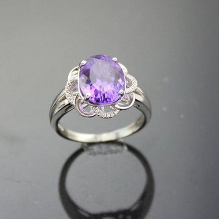 925 Silver Ring with 8mmX10mm Oval Blue Topaz Cubic Zirocnia Ring(F275)