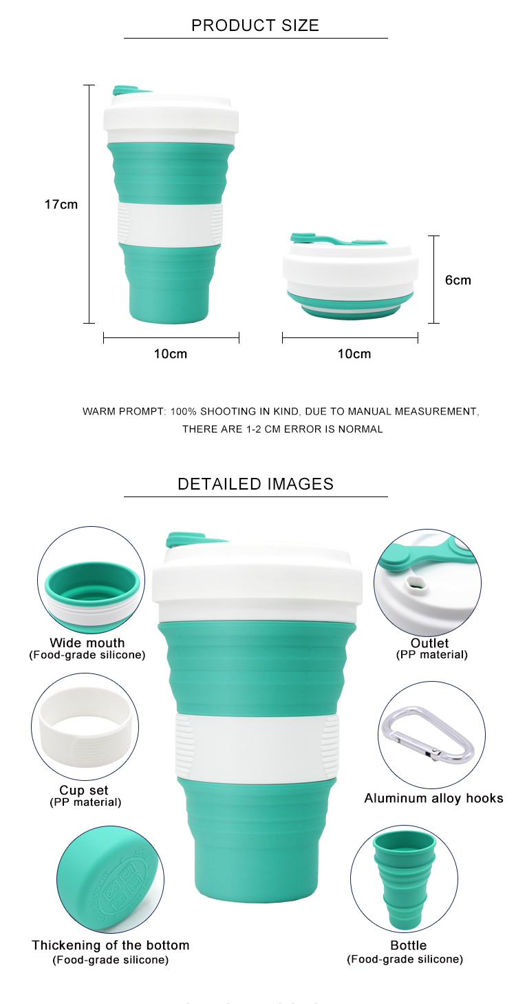 Food Grade Leak Proof 550ML Collapsible Silicone Mug