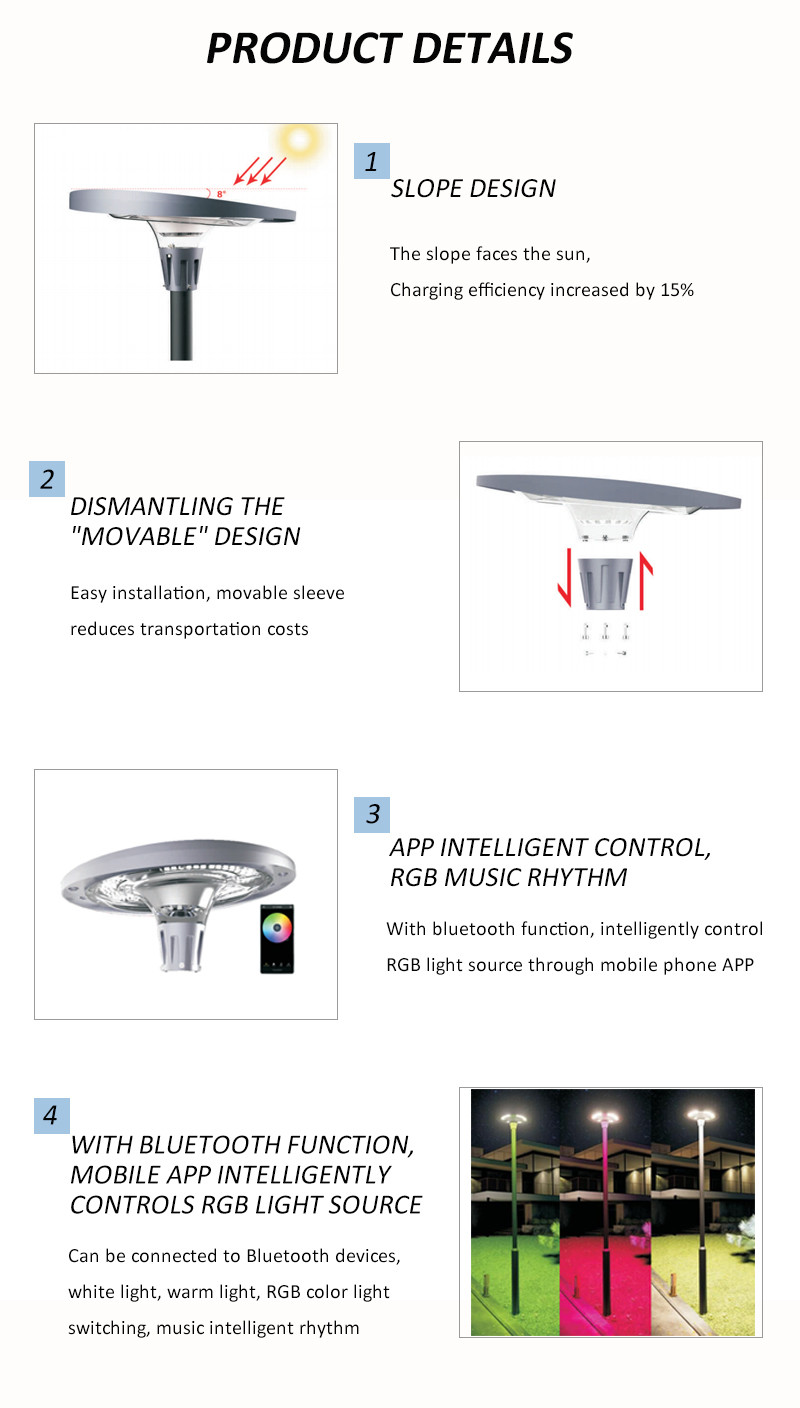 Residential 1200w RGB Solar Garden Lights Patio Solar Garden Path Lights