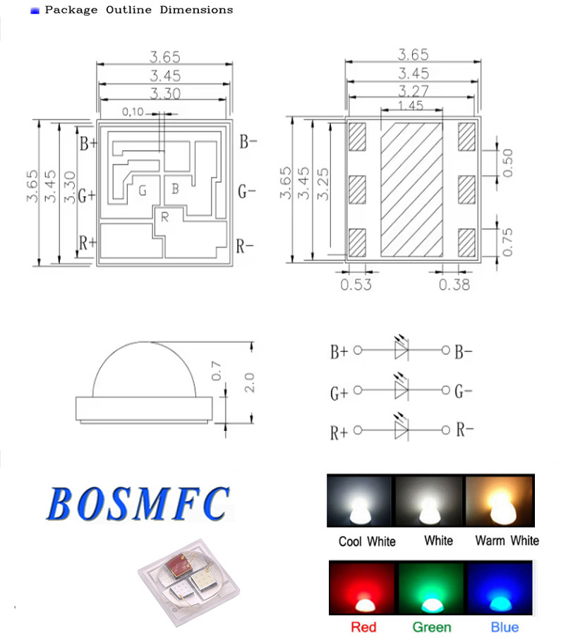 3W 3535 RGB LED 120 Degrees Dome Lens 3 In 1 Full Color Ceramic High Power SMD LED Factory Sell