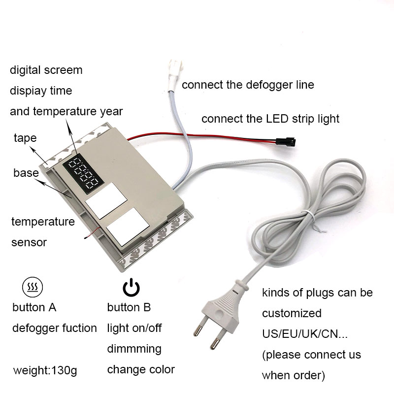 60W Mini Smart Mirror Touch LED Light Switch with Defogger DC12V Time and Temperature Display