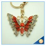 Rhinestones Butterfly Shape Keychain Zinc Alloy Gold Plated Animal Metal Crystal