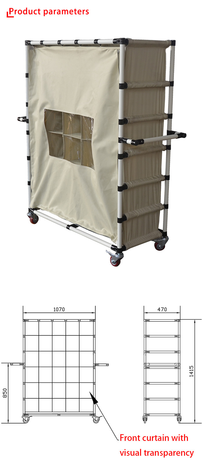 Simple Operation Canvas Lean Trolley / Stainless Steel Storage Trolley