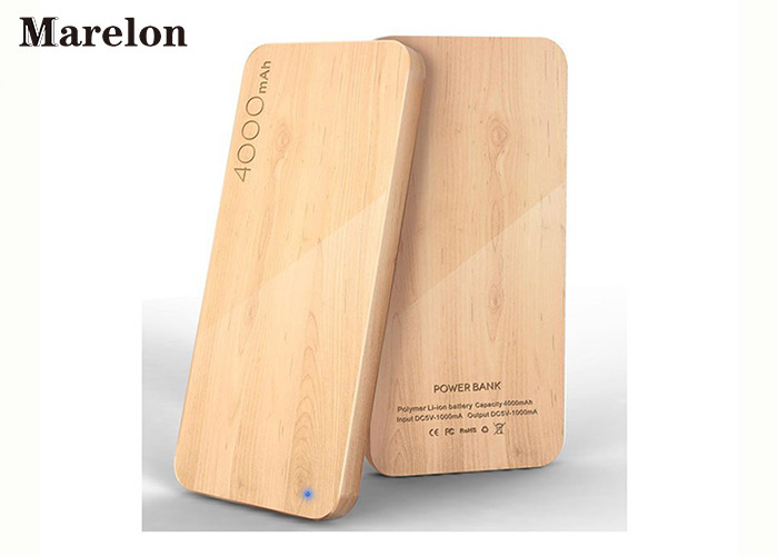 Thinnest Portable Wooden Power Bank , Wooden Phone Charger 4000mAh 125*65*10mm