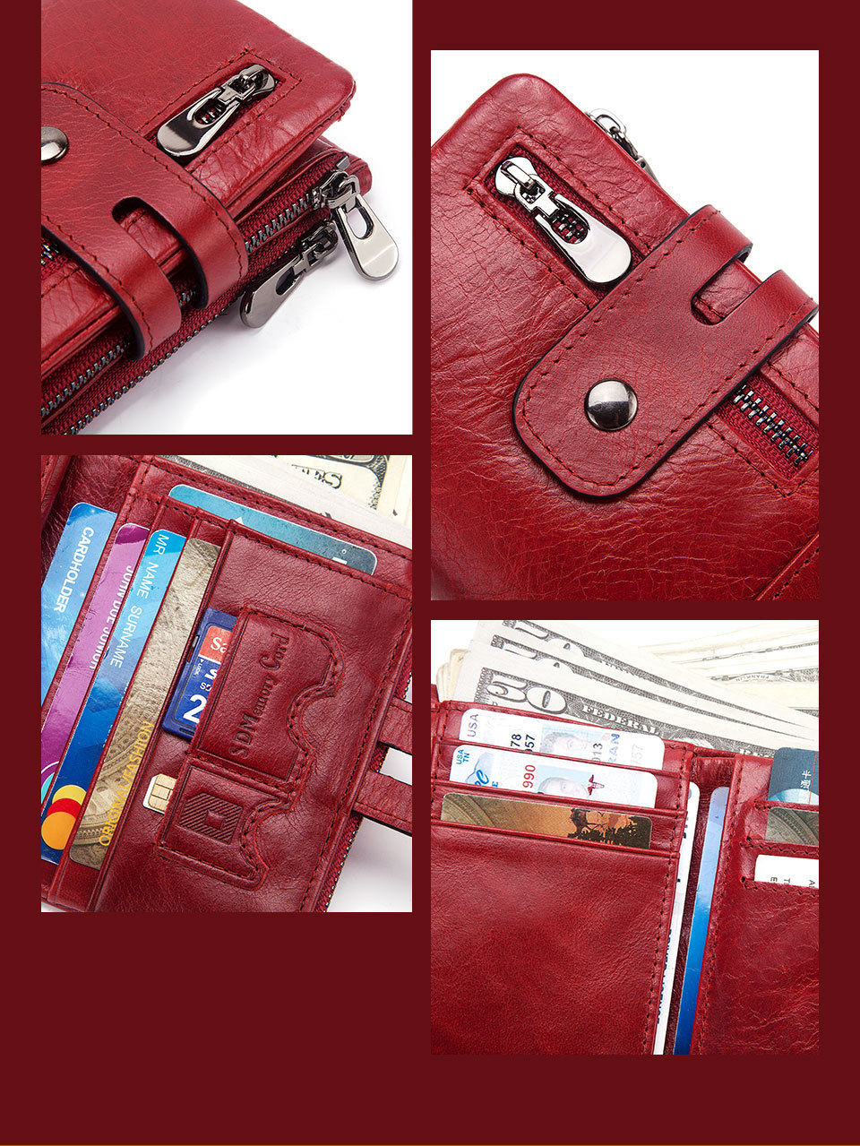 GENUINE LEATHER Lining Mini Wallet for Small Items Vintage Style Luxury RFID Purse