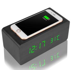 Quality Universal Creative Desktop Charging Station Wooden Case With LED Alarm Clock wholesale