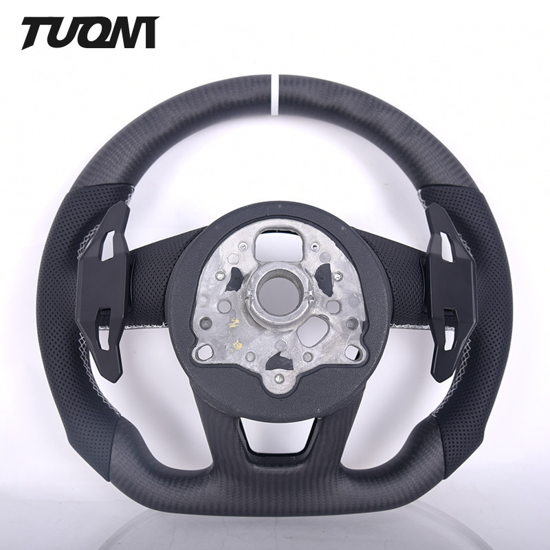 Matte Carbon Fiber Perforated Leather Audi Steering Wheel Custom Modify