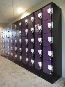 Quality Purple / Orange School Lockers , Anti UV Aging Coin Collect Lockers 5 Tier wholesale