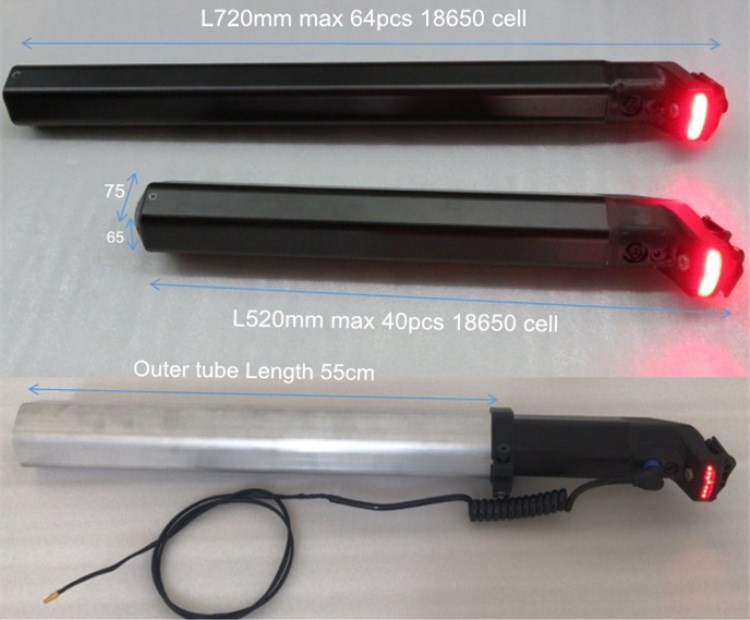 Ebike Tube Battery 36V 10.4Ah Install On Seatpost electrical bicycle Batteries