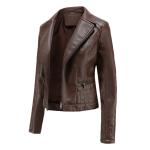 Small Quantity Clothing Manufacturer S-3XL PU Leather Ladies Zipper Coat Pocket