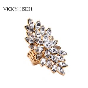 Quality VICKY.HSIEH Gold Tone Crystal Rhinestone Flower Stretch Statement Rings wholesale