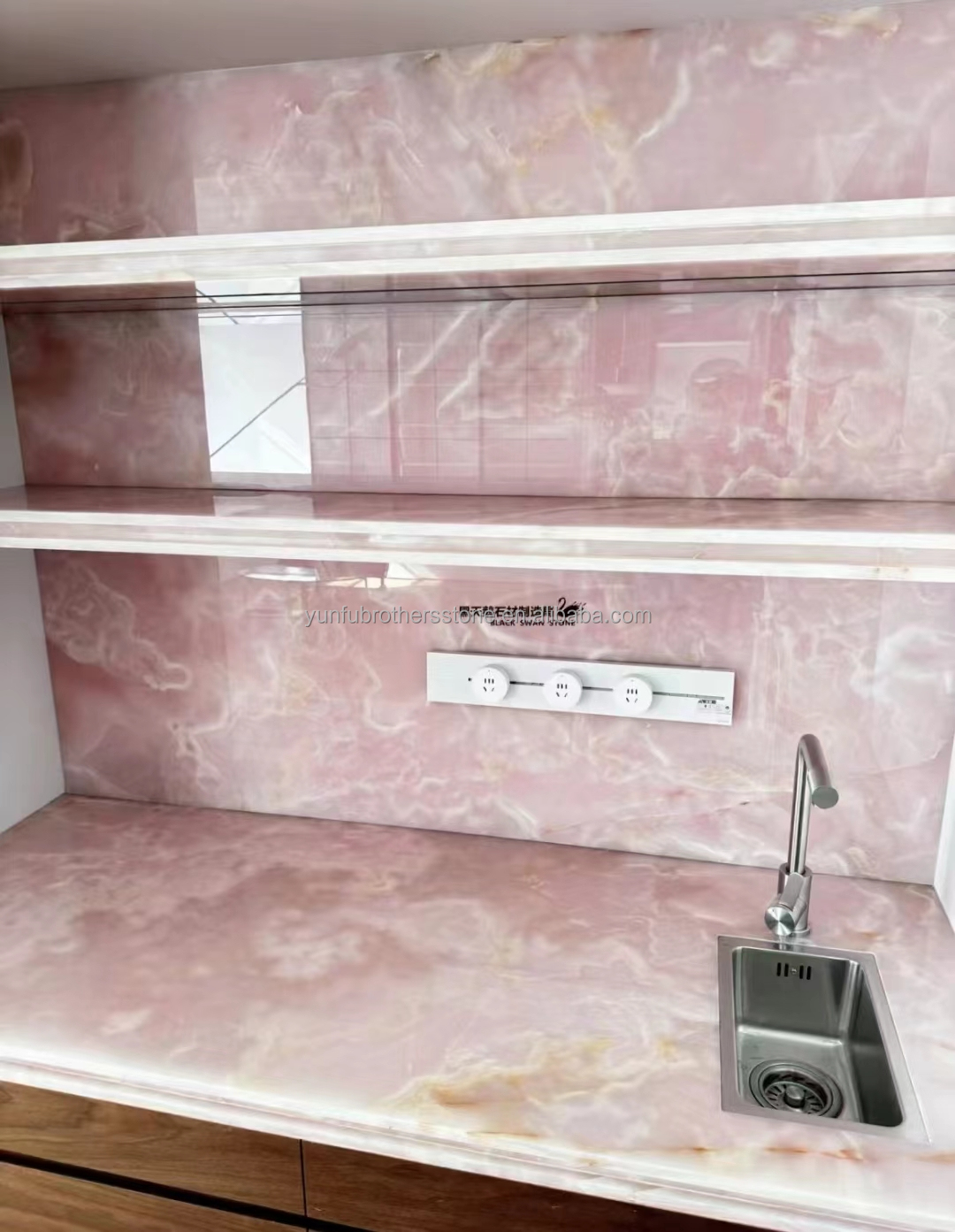 Modern Translucent Crystal Pink Onyx Slab Stone Lamps for Backlit Wall Background Panel
