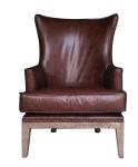 Wooden Leg High Backed Winged Leather Chairs With Rivets