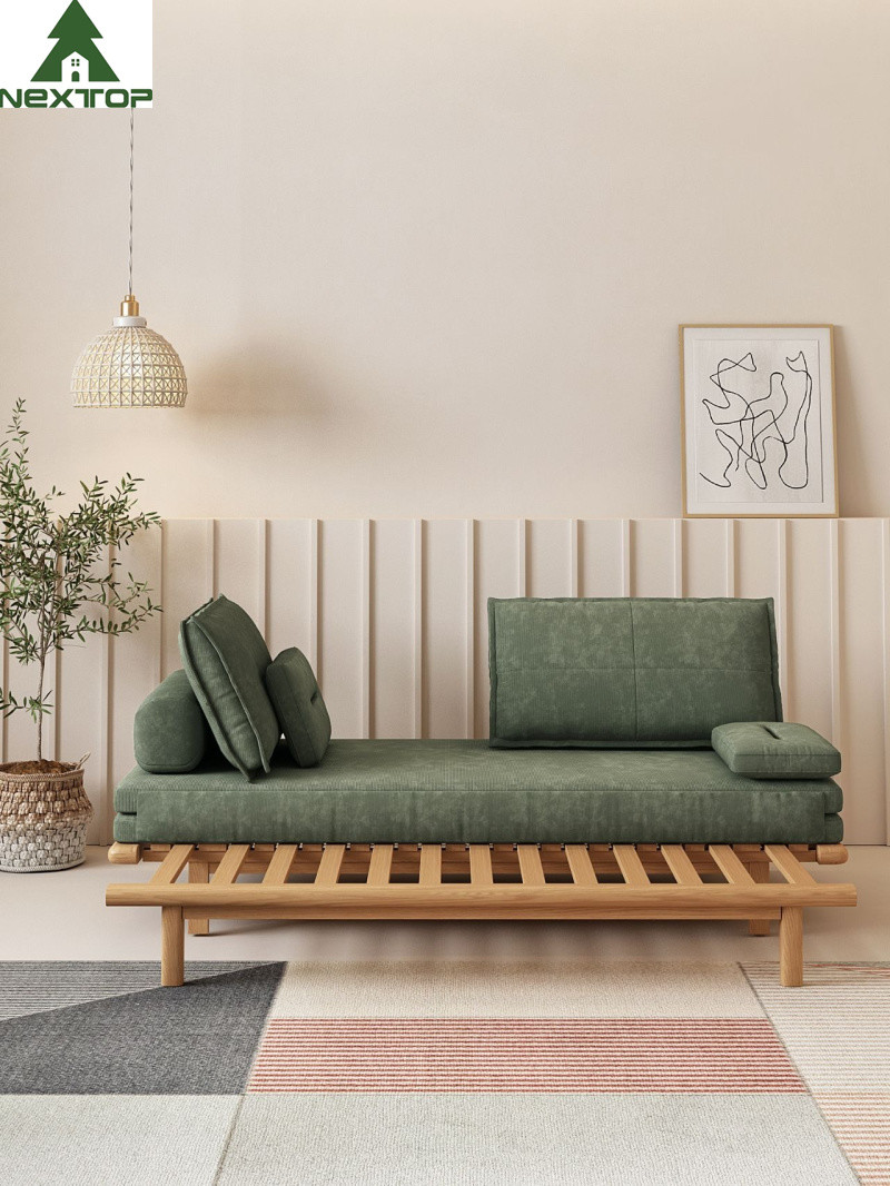Novelty Foldable Shrinkable Custom Sofa Bed Green Linen Environmental Friendly