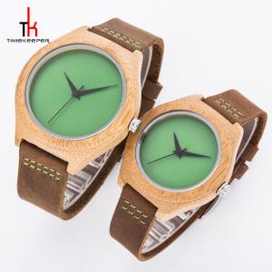 Quality Oem Bamboo Case Quartz Lover Couple Watch With Green Red Blue Face wholesale