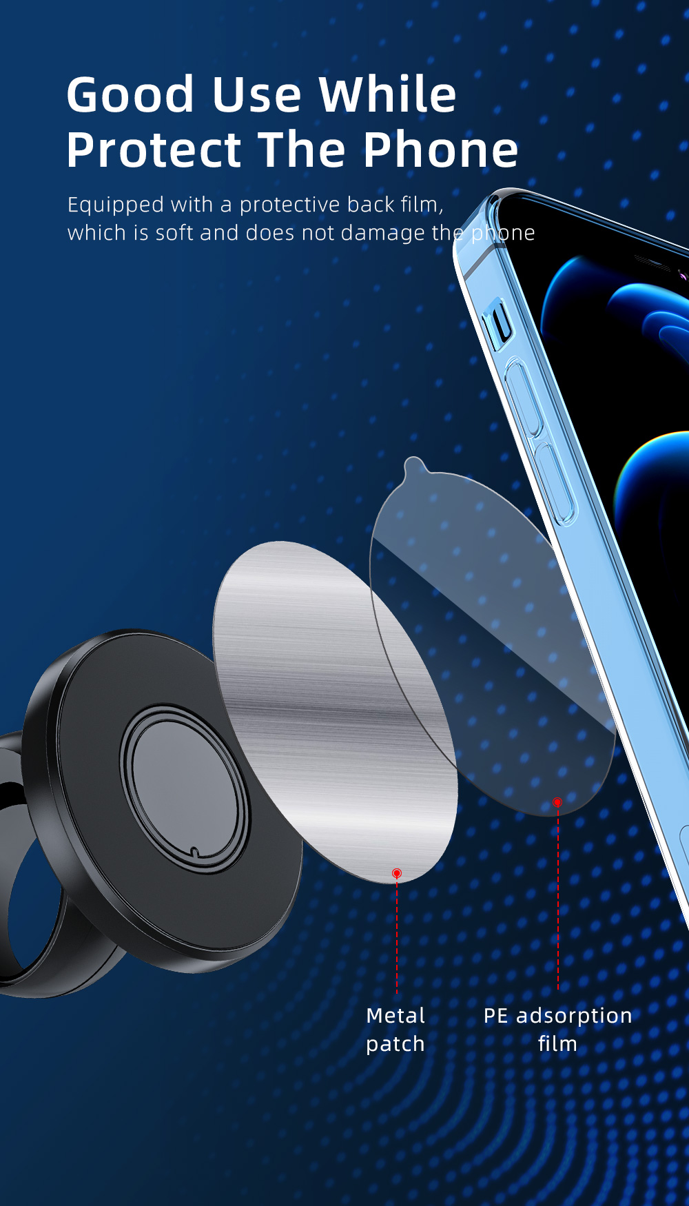 Mirror Magnetic 360 Magnetic Car Phone Holders OEM ODM with 3M Adhesive Paste
