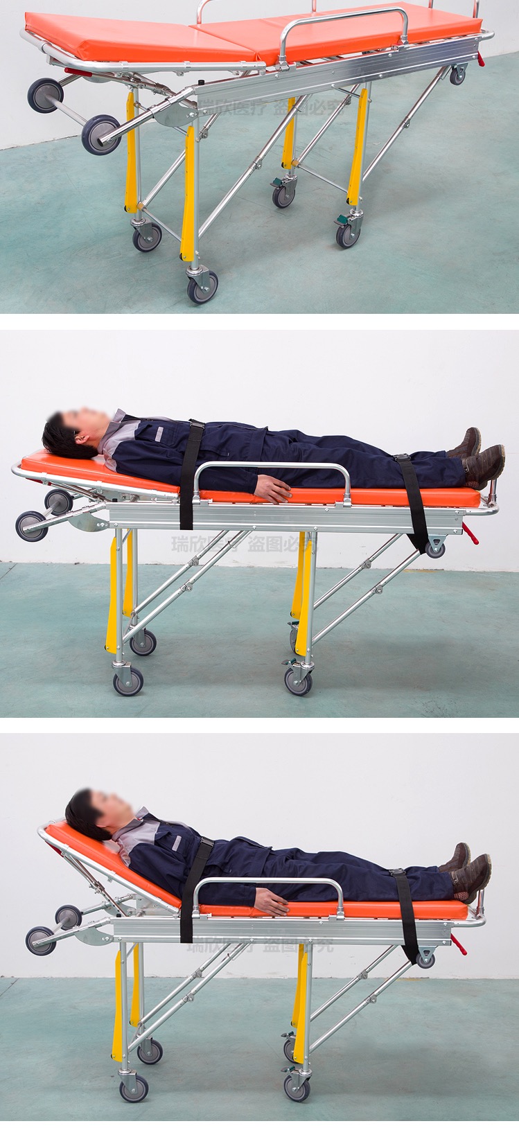 Class I Adjustable Stretcher Orange Auto Loading Stretcher With IV Pole