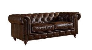 Quality Vintage Dark Brown 2 Seater Leather Sofa Chesterfield Love Seat Solid Wood Frame wholesale