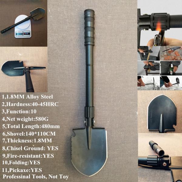 Professional China Tri-Fold Shovel (408C) Black Matte surface most durable and