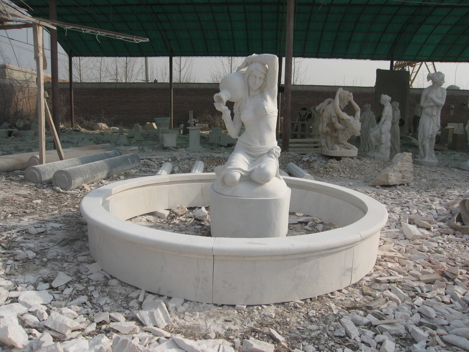 3 Tier Flower Carved Stone Marble Water Standing Fountain