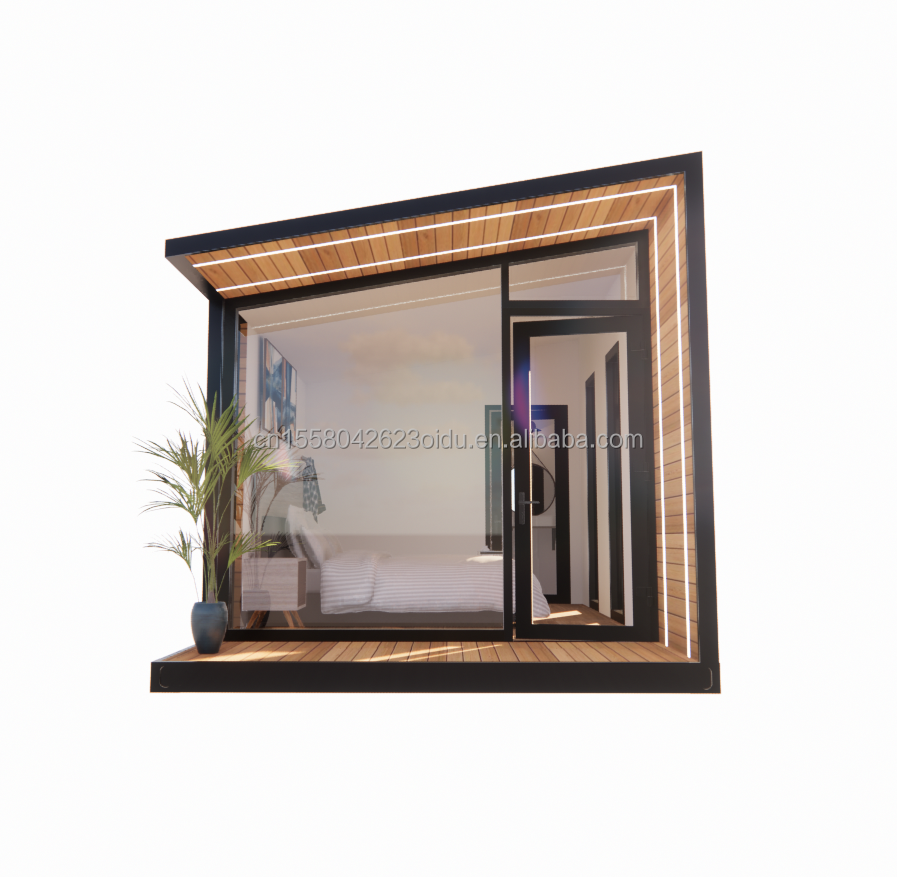 20 Feet Prefabricated Container House with Steel Frame Aluminum Alloy Windows Wooden Glass House and Galvanized Steel Bending