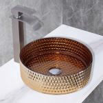 Kitchen Countertop Mounted Glass Wash Basin In Electroplated Coating British