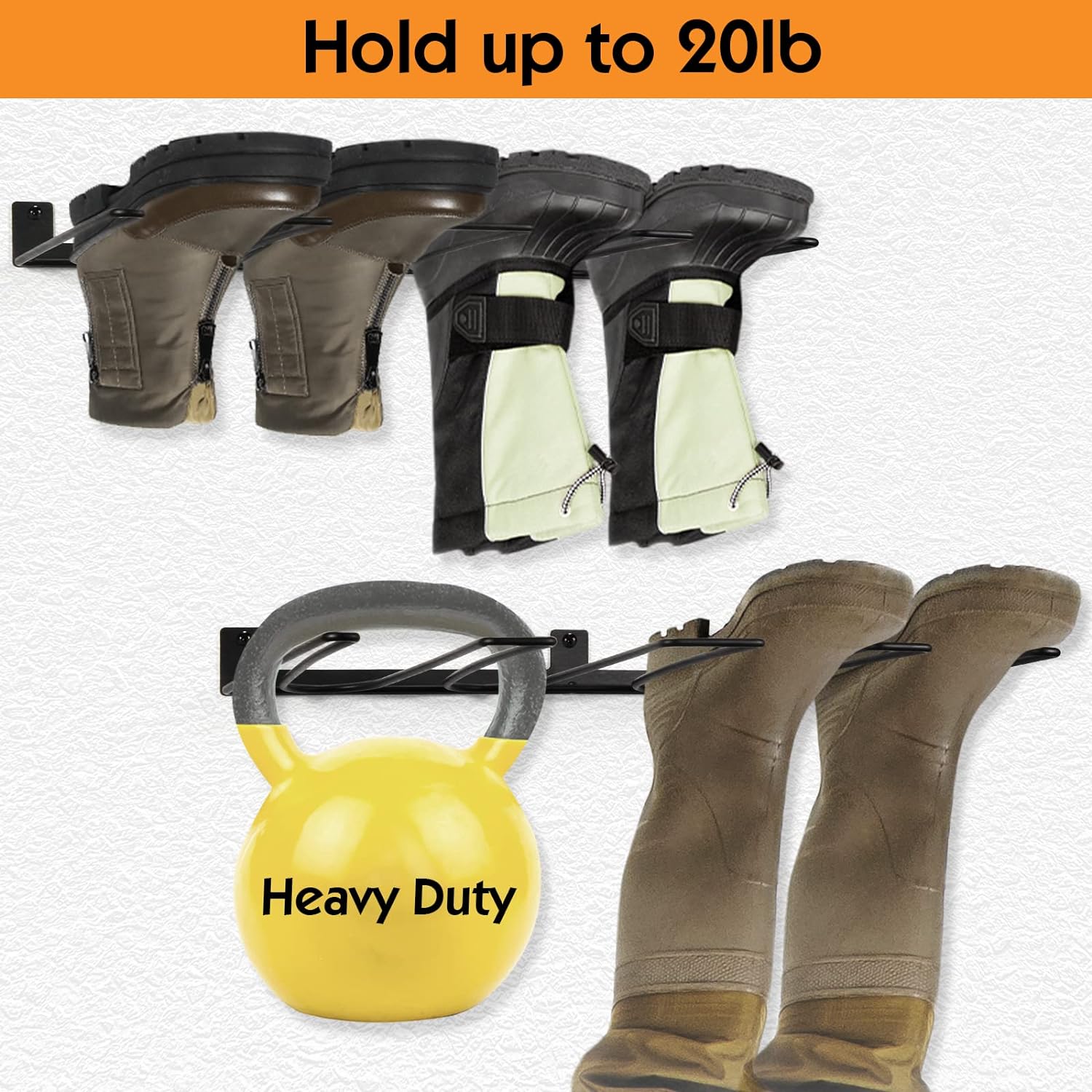 Powder Coated Boot Hanger 2 Pack Wall Mount Shoe Rack for Heavy Duty Cowboy Boot Rack