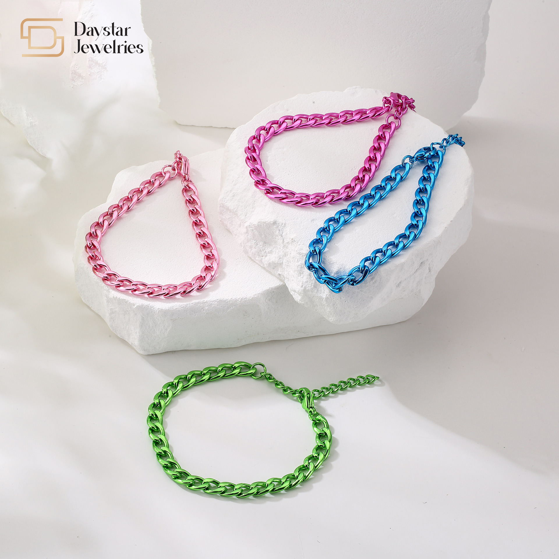 Personalized Jewelry Stainless Steel Colorful Cuban Link Chain Bracelet Women Mens