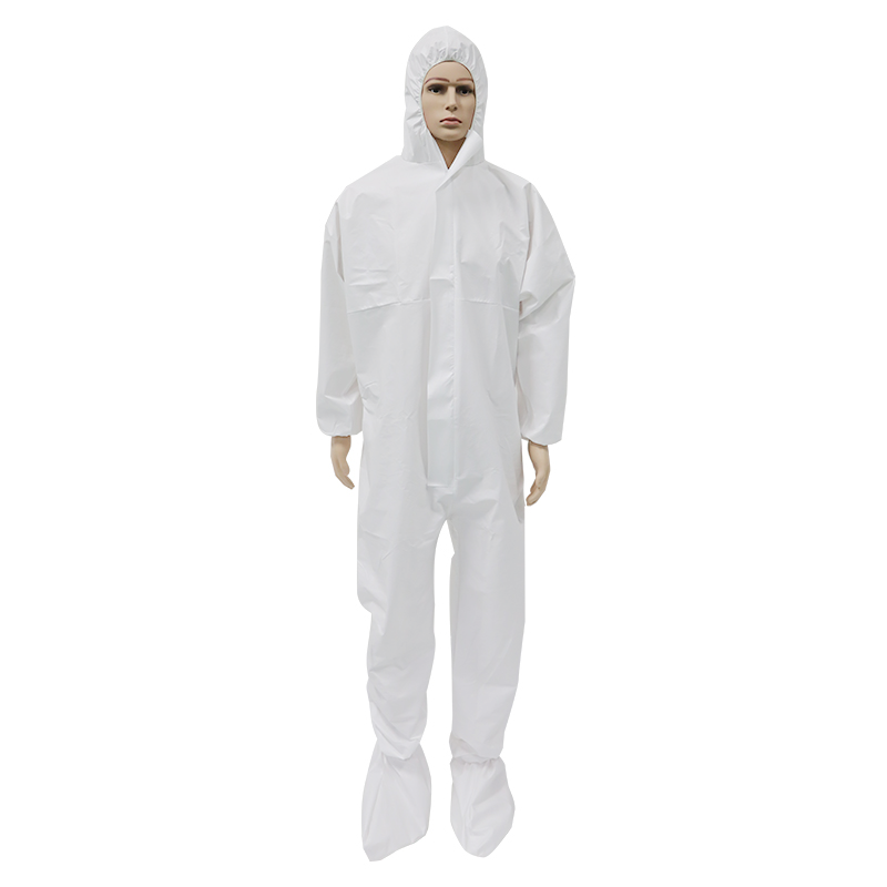 Non Woven Hooded Disposable Coveralls Pp Pe Laminated Sf White Color With Boot Cover
