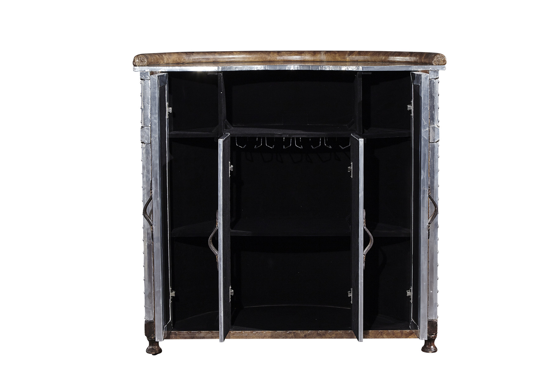 Solid Wood Frame Backless Counter Height Bar Stools Vintage Brown Leather Brass Nails